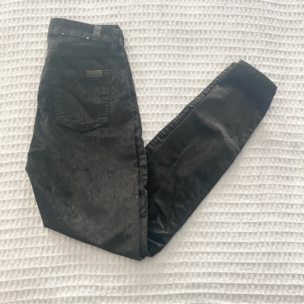 7 for all mankind dark olive green velour skinny jeans size 25